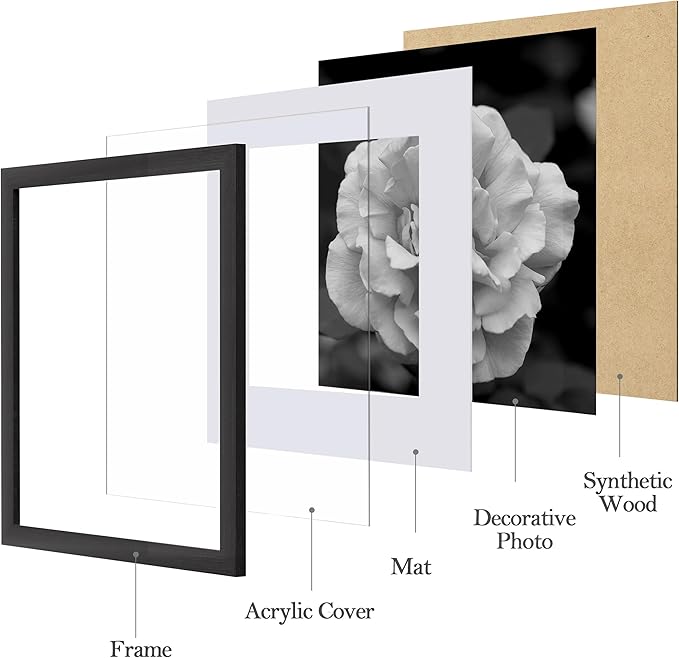 eletecpro 10x10 Picture Frames Set of 9 with Mat for 8x8 Photos or without Mat for 10x10, Square Gallery Wall Decor Collage for Picture Display, Black Frame Set for Wall Hanging