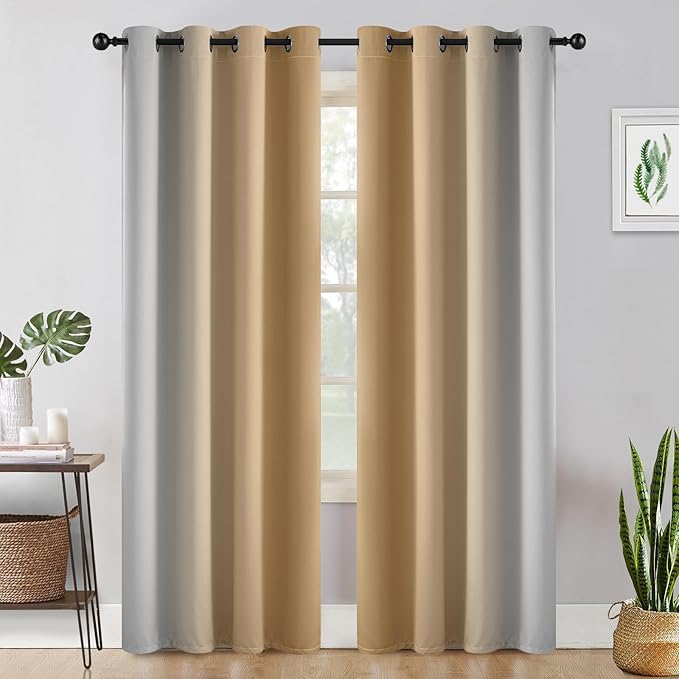 COSVIYA Curtains & Drapes Ombre Beige Curtains 84 inch Length 2 Panels,Full Room Darkening Grommet Insulated Thermal Window Curtains for Bedroom/Living Room,52x84inches