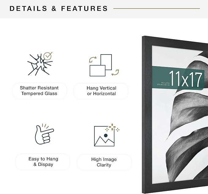 MCS Studio Gallery 11x17 Picture Frame Black Woodgrain Engineered Wood, Rectangle Photo Frame for Photos, Posters & Art Prints (1-Pack)