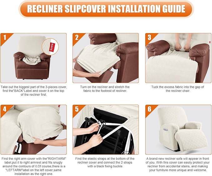 VANSOFY Recliner Chair Cover, 3-Pieces Stretch Recliner Covers for Recliner Chair Soft Reclining Chair Slipcover Furniture Protector for Dogs Cats(Off White)