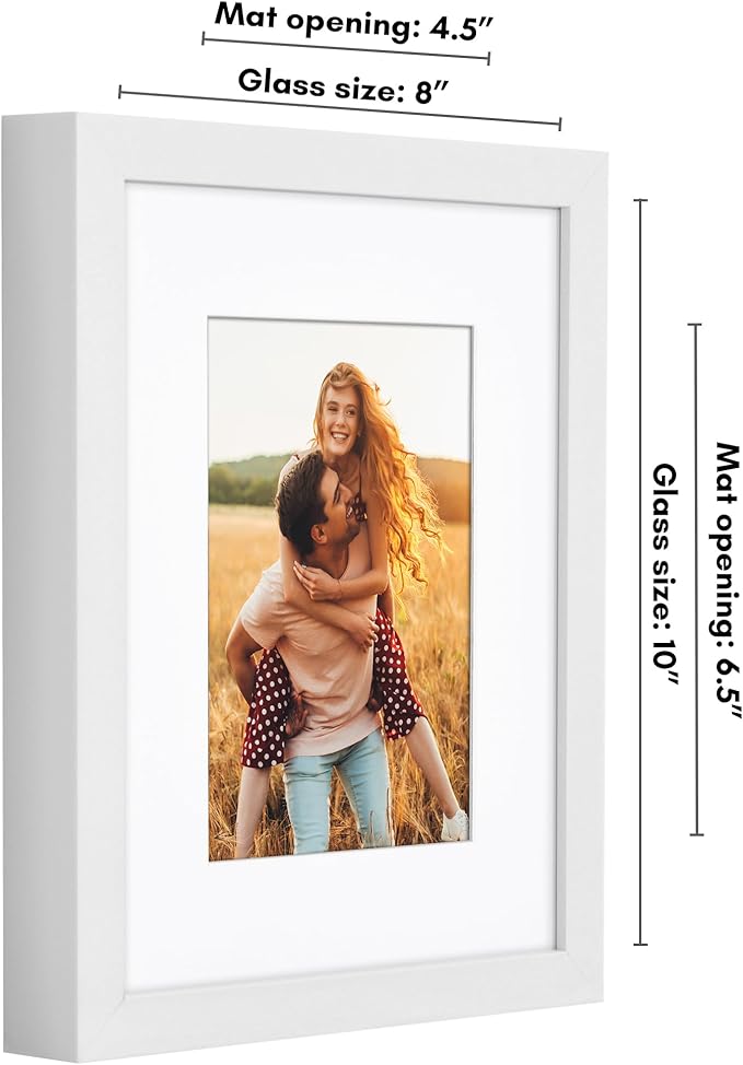 Americanflat 8x10 Picture Frame with Shatter-Resistant Glass - Use as 5x7 Frame with Mat or Display 8x10 Photo Without Mat - Soho Collection - Deep Molding Picture Frames for Tabletop or Wall - White
