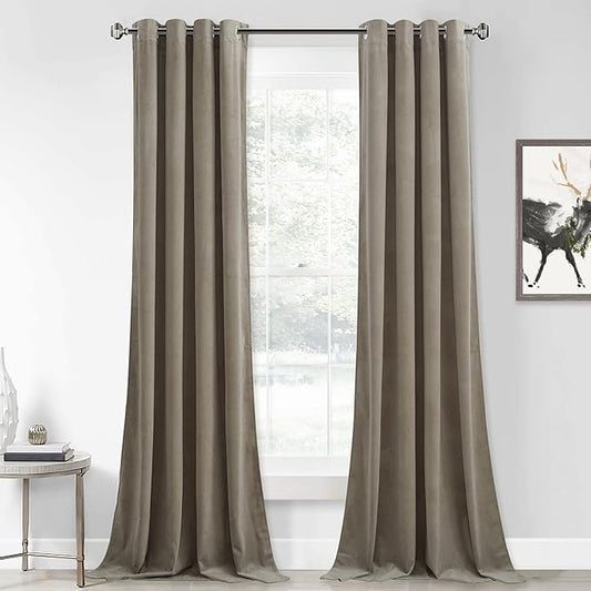 StangH Luxury Camel Beige Velvet Curtains - Farmhouse Decor Light Blocking Window Draperies 102 inches Long, Heavy Solid Panels Winter Cold Blocking for Nursery/Office,W52 x L102, 2 Panels