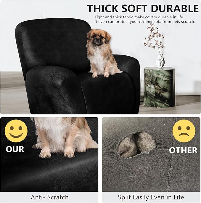 ANARACHON Leather Like Recliner Chair Covers Heavy Duty, 4 Pieces Recliner Cover for Recliner Chair, Leather Cover for Recliner slipcovers Washable for Pets (Black)