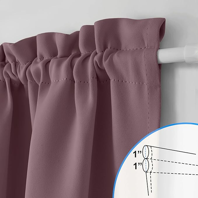 NICETOWN Door Curtains for Window, Thermal Room Darkending Shades for French Door, Rod Pocket Blackout Curtains for Kitchen, 36" Wide x 72" Long, Dry Rose, Single Panel