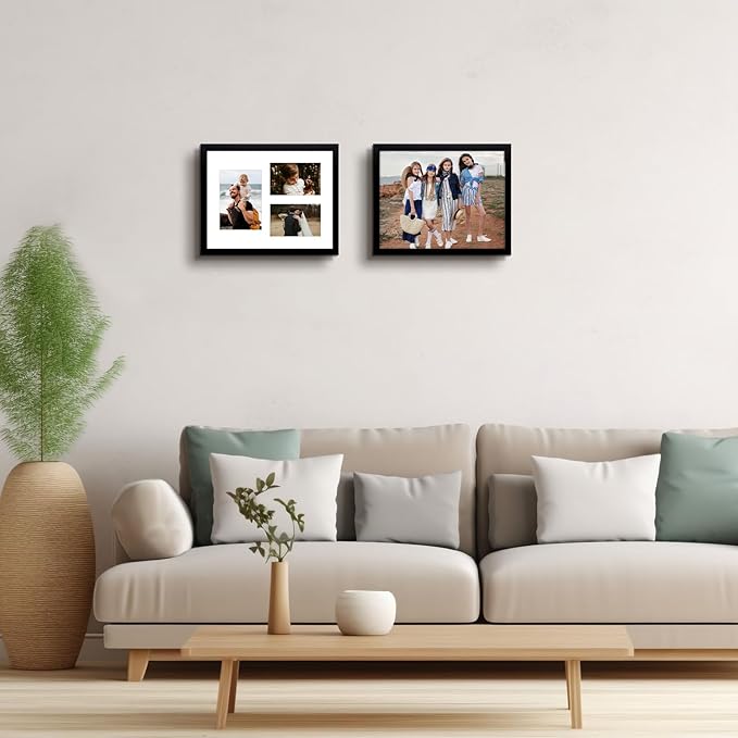 Golden State Art, Set of 2, 11x14 Black Wood Picture Frame - White Mat for 5x7 And 4x6 Photos - Tempered Glass, Sawtooth Hanger, Swivel Tabs - Wall Mounting - Great for Gift