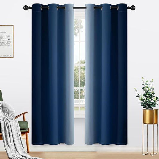 Yakamok Blue and Greyish White Ombre Curtains, Room Darkening Gradient Color Curtains for Bedroom, Light Blocking Thermal Insulated Window Drapes for Living Room(2 Panels, 42x72 Inch)