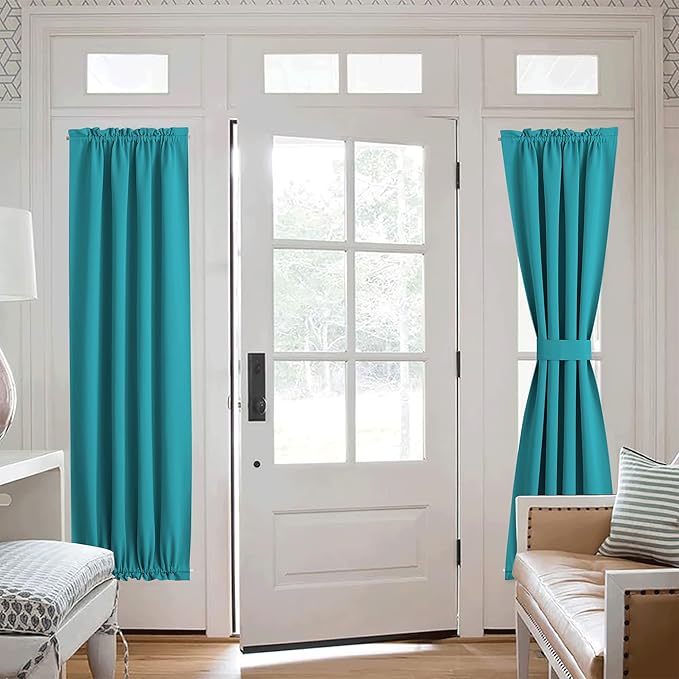 NICETOWN French Door Curtains for Kitchen Window, Rod Pocket Short Front Sidelight Curtain,Room Darkening Thermal Curtains for Office, 1 Panel (Peacock Teal, W 25 inch x L 72 inch)
