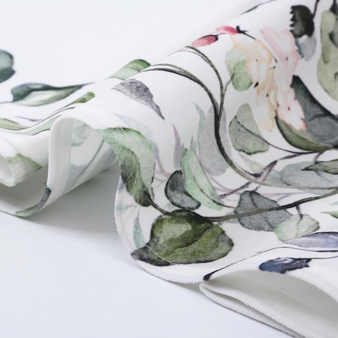 Eucalyptus Botanical Leaves Floral Kitchen Window Curtains Over Sink Farmhouse Flower Leaf Small Window Treatment Sage Green Cafe Short Curtains for Bathroom Treatment Tier Drapes 26x24 inch