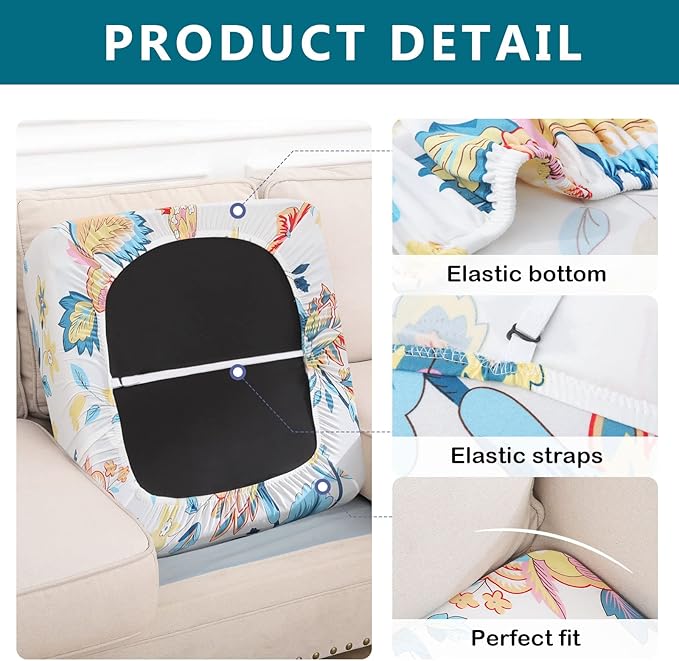 hyha Printed Couch Cushion Covers, Floral Sofa Covers Washable for 2 Cushion Couch, Stretch Pattern Outdoor Cushion Covers for Patio Furniture with Elastic Bottom(2 Packs, White Paisley)