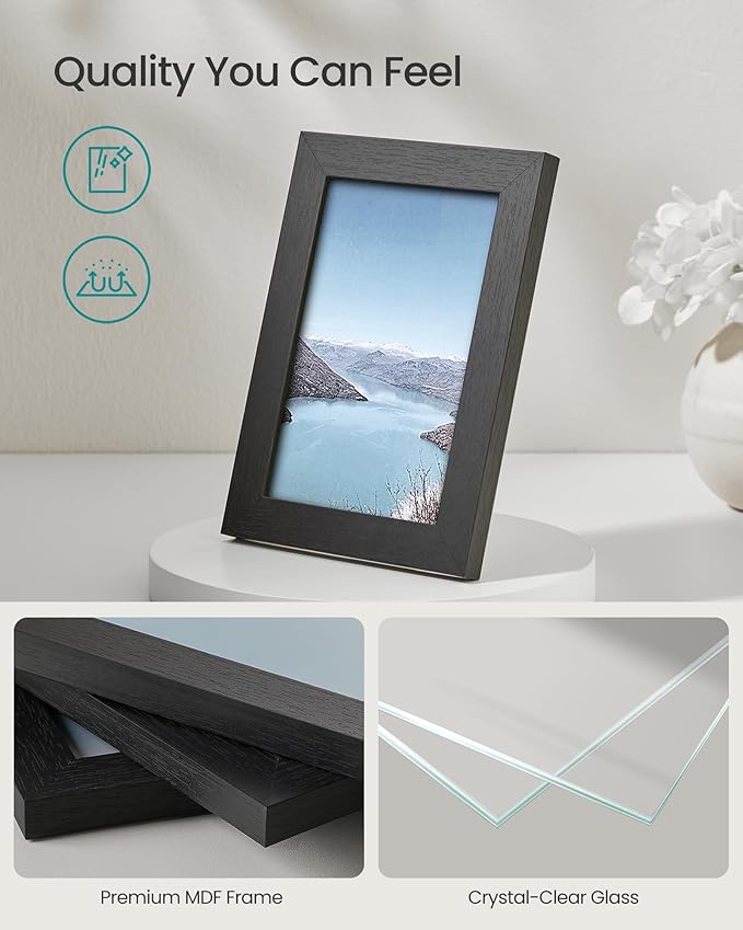 SONGMICS Picture Frames, 10 Pack Collage Picture Frames with Two 8x10, Four 5x7, Four 4x6, Photo Frame Set for Wall Gallery Decor, Hanging or Tabletop Display, Clear Glass Front, Black