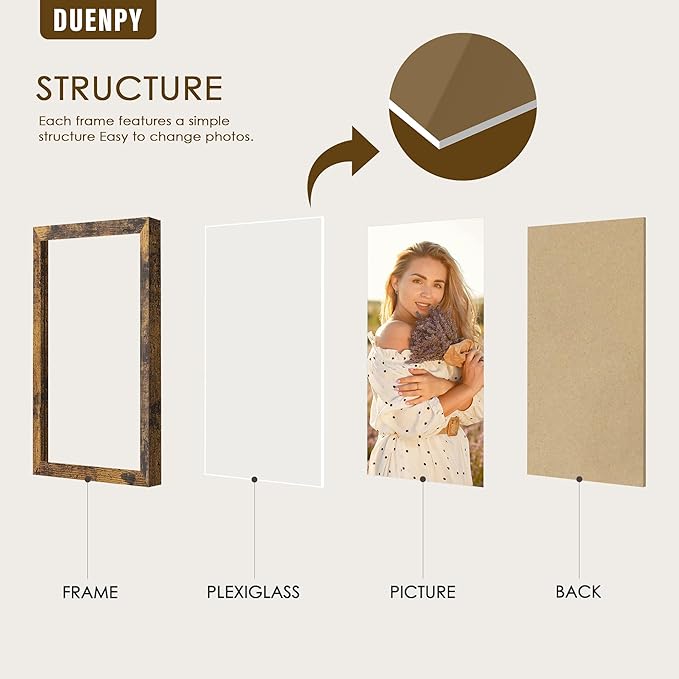 5 Folding 4x6 Picture Frame Horizontal Engineered Wood Accordion Photo Frame with Plexiglass Tabletop Bookshelf Display Brown