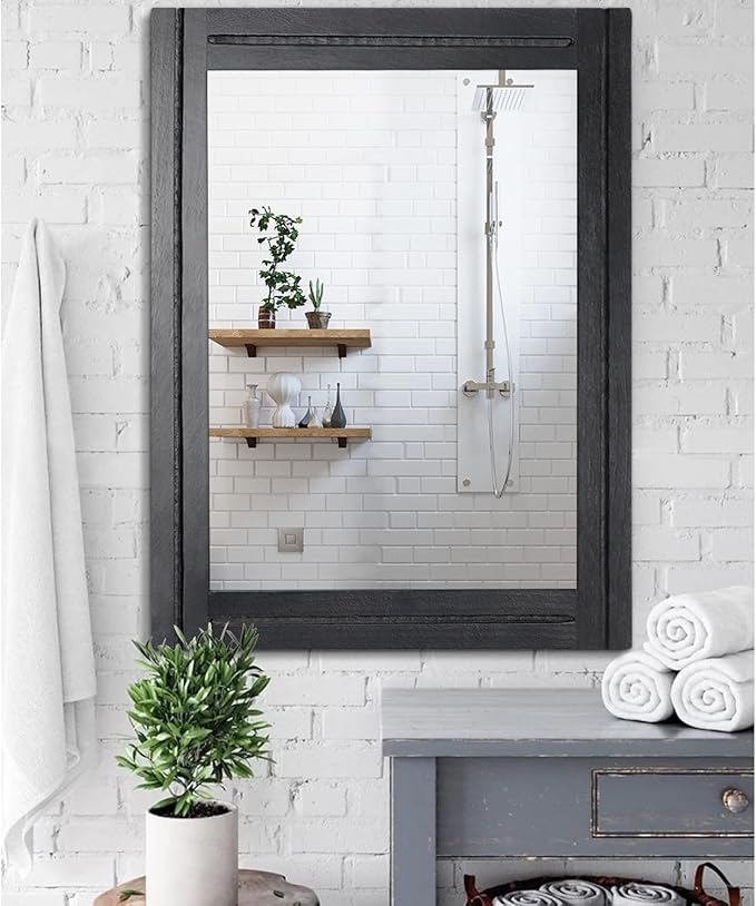 AAZZKANG Large Mirrors for Wall Black 28"x20" Rectangle Wood Framed Mirror Decorative Wall Mirror for Bedroom Living Room