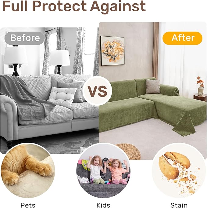 Sectional Couch Covers, 2 Pieces Washable L Shaped Couch Covers Sofa Blanket for Dogs Pet Friendly Sectional Sofa Slipcovers Furniture Covers,71"x118"+91"x134",(XXX-Large,Green)