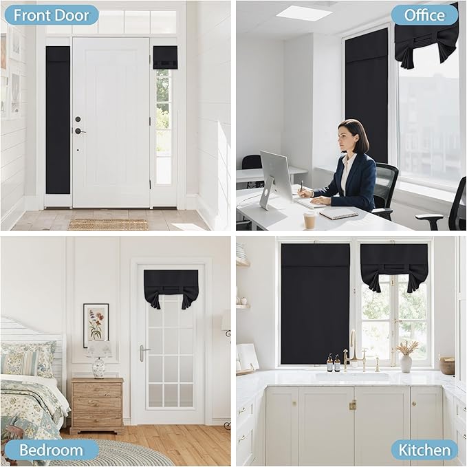 RYB HOME Blackout Door Curtain - Privacy Thermal Insulated Living Room/Dining/Front/Tricia/Patio French Door Glass Window Curtains, W30 x L72 inch, 1 Panel, Black