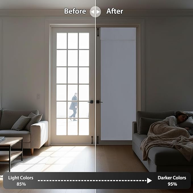 RYB HOME Blackout French Door Curtain - Privacy Thermal Insulated Window Shades for Patio Kitchen Front Entry Back Door Glass Window, Self Adhesive No Drill, 1 Panel, 26" W x 69" L, Greyish White