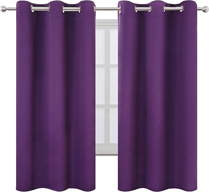 LEMOMO Purple Blackout Curtains 40 x 63 Inch Length/Set of 2 Curtain Panels/Thermal Insulated Room Darkening Blackout Curtains for Bedroom