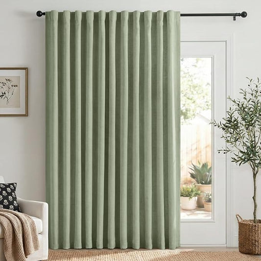 100% Blackout Shield Linen Blackout Curtains for Bedroom 84 Inches Long, Back Tab/Rod Pocket Living Room Drapes, Thermal Insulated Blackout Curtains 1 Panel Set, 100" W x 84" L, Sage