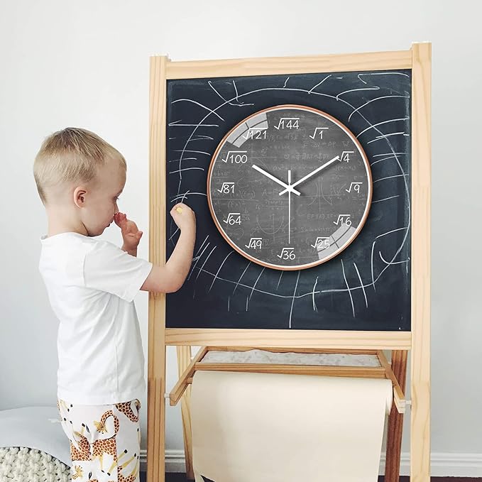 12 Inch Math Wall Clock Silent Non Ticking Movement Quality Quartz Wall Clock for Home/Kitchen/Office/Classroom/School/Living Room Wall Decorations (Gray)