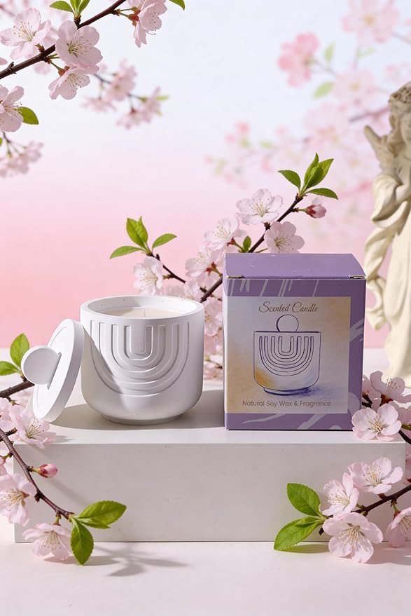 Viyffo Scented Candle – Sandalwood Aroma, Gift-Size 6.35oz Holiday Candle, Non Toxic Soy Candle in Handmade Snow White Plaster Ceramic Jar with Gift Box Perfect for Winter Gifts & Home Decor