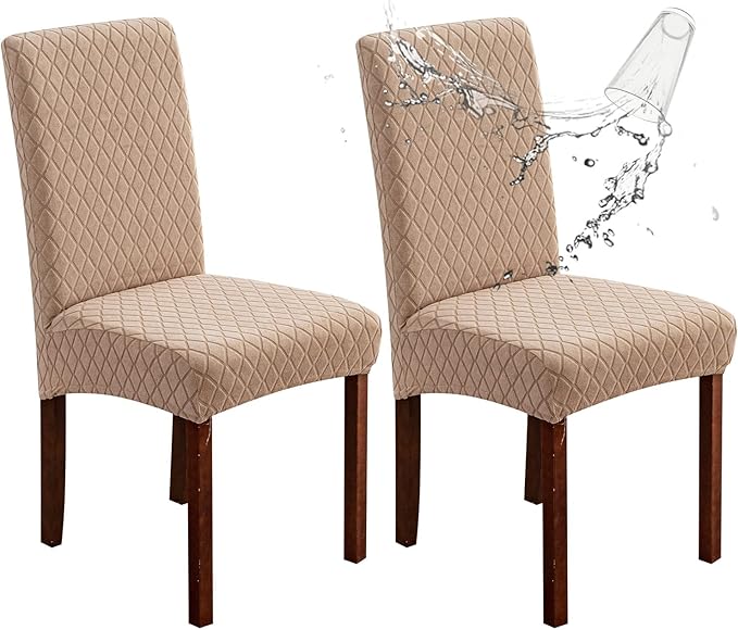 Genina Waterproof Chair Covers for Dining Room Set of 2, Dining Chair Covers Dining Room Protectors Slipcovers for Kitchen, Parsons (Argyle-Khaki, 2 PCS)
