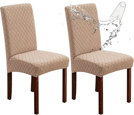 Genina Waterproof Chair Covers for Dining Room Set of 2, Dining Chair Covers Dining Room Protectors Slipcovers for Kitchen, Parsons (Argyle-Khaki, 2 PCS)
