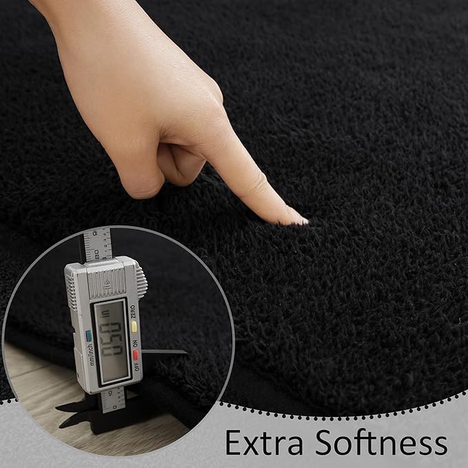 Soft 2x8 Runner Rugs for Bedroom Hallway, Non Slip Long Runners for Kitchen Laundry Dorm Washable, Modern Low Pile Area Rugs for Boys Men, Black