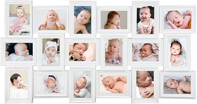 HELLO LAURA - Collage Picture Frames for Wall - 18 Photo Frame in 4x6 Inch Elegant Family Picture Frames Collage Wall Decor Display Multiple Photos for Home - Vintage White