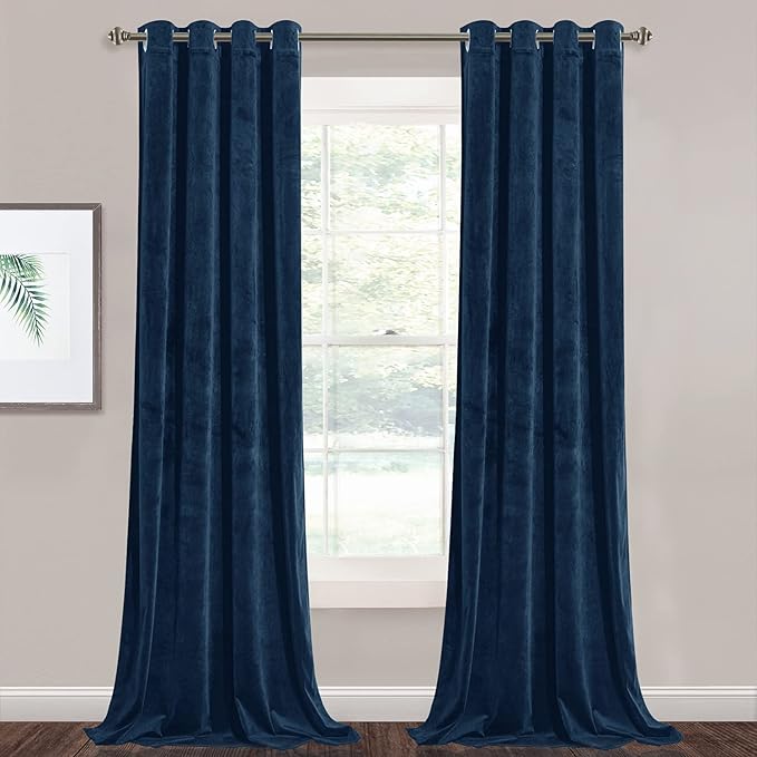 StangH Velvet Curtains 90 inches Long - Navy Blue Blackout Bedroom Window Drapes, Super Soft Thick Heavy Sliding Door Curtains, W52 x L90 Each Panel, 2 Panels