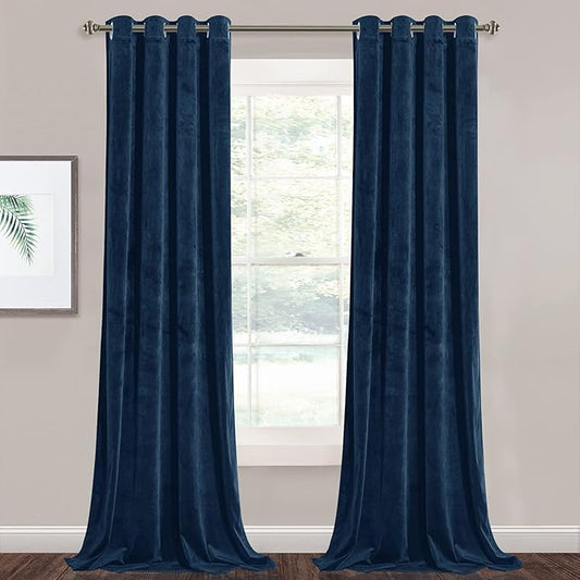StangH Velvet Curtains 90 inches Long - Navy Blue Blackout Bedroom Window Drapes, Super Soft Thick Heavy Sliding Door Curtains, W52 x L90 Each Panel, 2 Panels