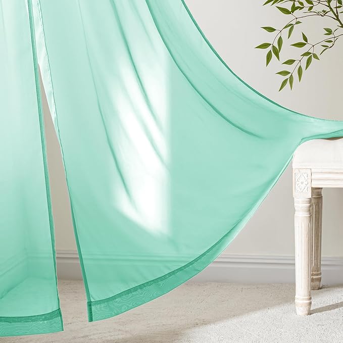 MIULEE Aqua Sheer Curtains 72 Inches Long, 4 Panels Set, Light Filtering Rod Pocket Voile Drapes for Living Room and Bedroom, Airy Soft Fabric Window Treatments, 42 x 72 Inches