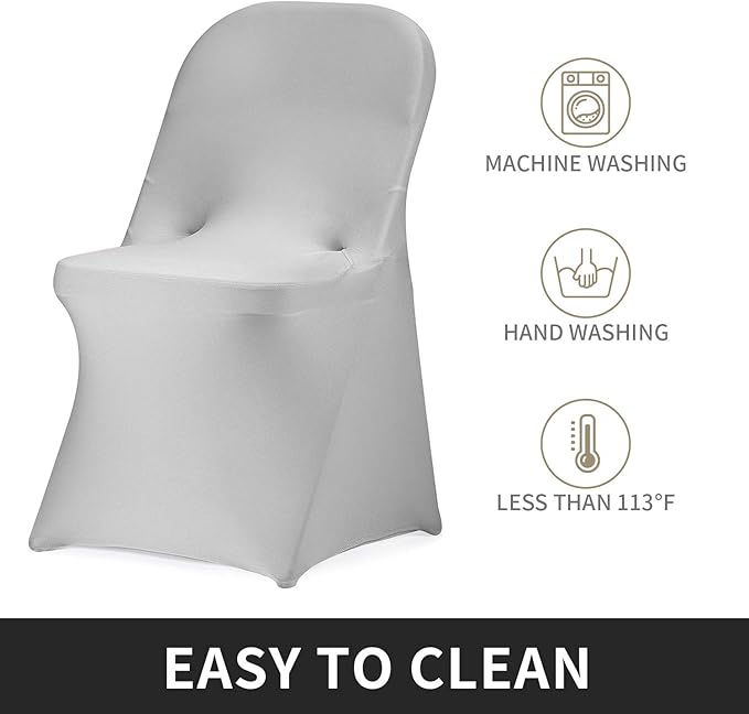 Peomeise Stretch Spandex Folding Chair Cover for Wedding Party Dining Banquet Event (Silver,6pcs)