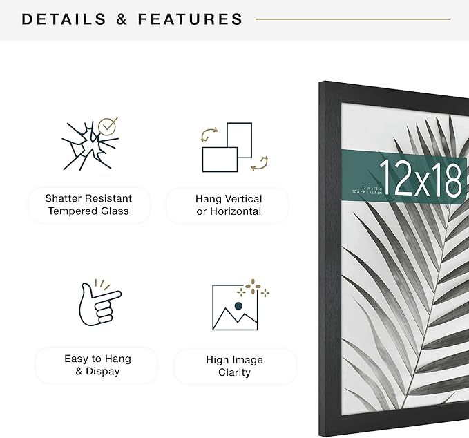 MCS Studio Gallery 12x18 Picture Frame Black Woodgrain Engineered Wood, Rectangle Photo Frame for Photos, Posters & Art Prints (2-Pack)