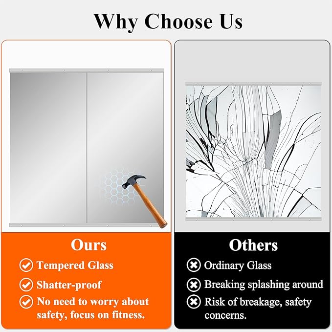 Ruomeng Home Gym Mirror, 55''x30''x2PCS Full Length, Large Frameless Body Mirror Tempered Glass for Gym, Workout, Yoga, Garage, Dance Studio