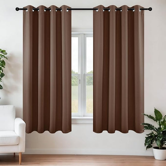 Joydeco Blackout Curtains 54 Inch Length 2 Panels Set, Thermal Insulated Long Curtains& Drapes 2 Burg, Room Darkening Grommet Drapes for Living Room Bedroom Window (W52 x L54 Inch, Brown)