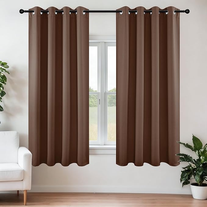 Joydeco Blackout Curtains 63 Inch Length 2 Panels Set, Thermal Insulated Long Curtains & Drapes 2 Burg, Room Darkening Grommet Drapes for Bedroom Living Room Windows (W42 x L63 Inch, Brown)