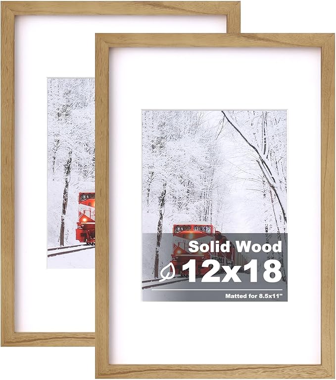 Egofine 12x18 Solid Wood Picture Frames Matted for 8.5x11 - Acrylic Plexiglass Front for Wall Mounting Hanging Picture Frame Vertically or Horizontally, Carbonization Set of 2