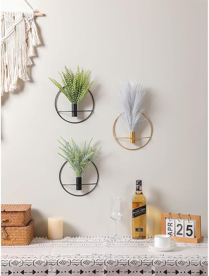 Pretty Jolly Wall Decor, Wall Metal vase Decoration Holder, Wall-Mounted Artificial Flowers, Golden Wall Decor Fake Wheat 2 Pack, Wall Art Artificial Greenery, Farmhouse, Boho