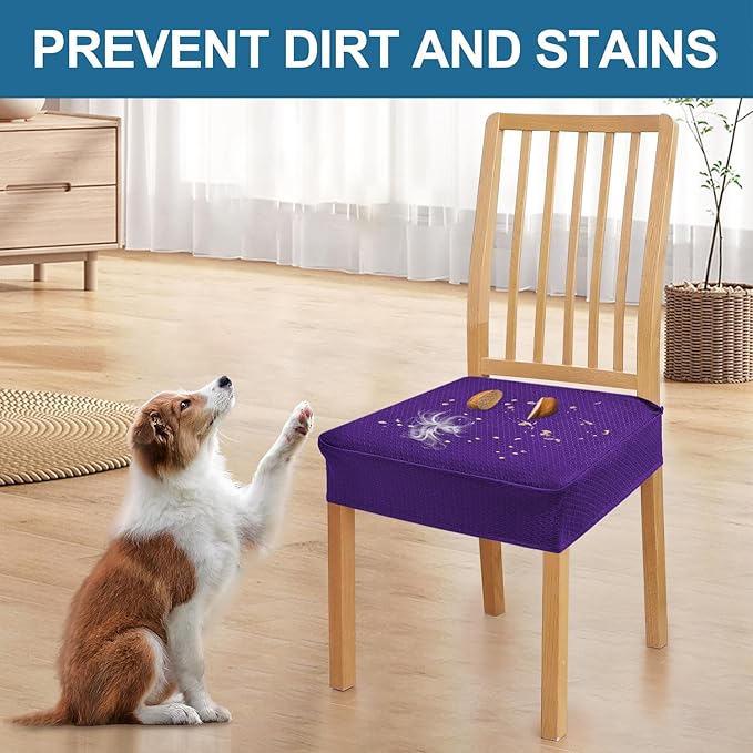 Smiry Waterproof Seat Covers for Dining Room Chairs Set of 4, Stretch Jacquard Removable Washable Chair Seat Slipcovers Protector, No Rear Covers, Violet
