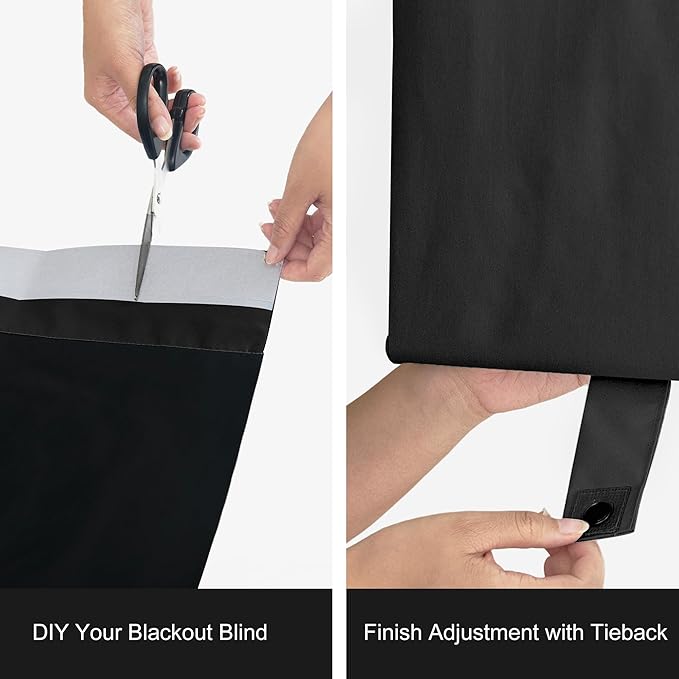 NICETOWN 100% Blackout French Door Curtains, Privacy Curtains for Patio Galss Door, 30 X 72 Inch No Drill Thermal Insualted Curtains, Window Covering for Cordless Blinds, (1 Panel, Black)