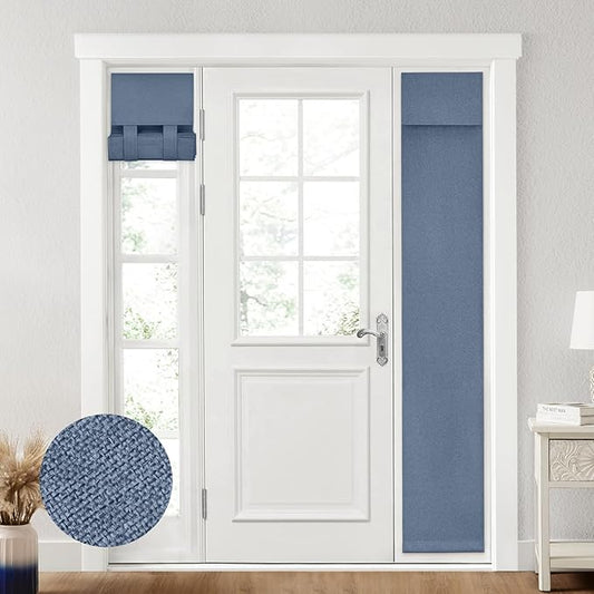 HOMEIDEAS 100% Linen Blackout Sidelight Curtains for Front Door, Side Door Window Curtains, Small Window,Thermal Insulated Covering, 1 Panel, W12 X L68 Inch, Stone Blue
