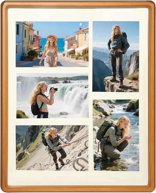 11x14 Collage Picture Frame Teak Wood, Multiple Five 4x6 Photos or 11x14 without Mat, Rustic Photo Frame with Tempered Glass Hanging Displaying Horizontally or Vertically
