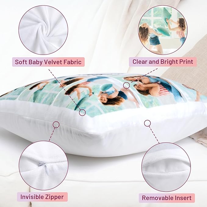 Custom Pillow with Picture & Text - Include Insert, Personalized Photo Pillow Double-Sided Printing, Custom Heart Pillow for Loved One | Personalized Couple Gifts for Birthday Anniversary