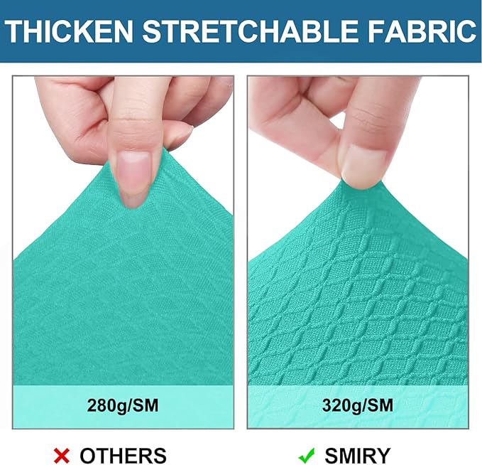 Smiry Waterproof Seat Covers for Dining Room Chairs Set of 6, Stretch Jacquard Removable Washable Chair Seat Slipcovers Protector, No Rear Covers, Teal