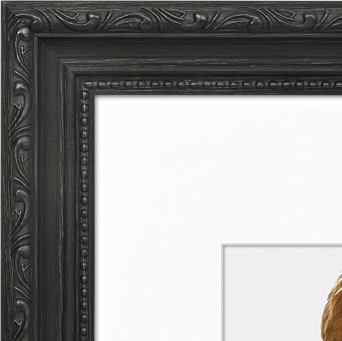 Americanflat 11x14 Picture Frame with Shatter-Resistant Glass - Use as 8x10 Frame with Mat or Display 11x14 Photo Without Mat - Ornate Picture Frames for Wall Display - Black