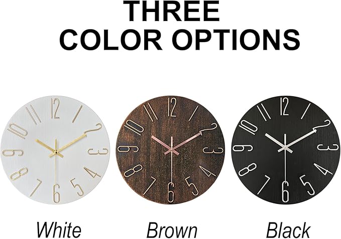AIRUIFU Wall Clock 12 Inch Silent Non-Ticking Modern Clocks Battery Operated - Analog Small Classic for Office, Home, Bathroom, Kitchen, Bedroom, School, Living Room(Black)