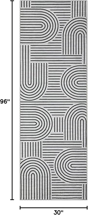 ROYHOME Modern Rug 2.5x8 Runners for Hallways, Abstract Kitchen Runner Rugs Non Slip Bath Runners, Rainbow Washable Runner Rug for Bedroom, Soft Long Rugs for Entryway Bathroom Laundry Dorm, Ash