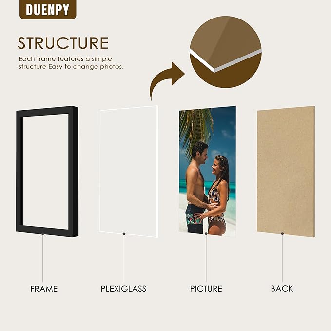 5 Folding 4x6 Picture Frame Horizontal Engineered Wood Accordion Photo Frame with Plexiglass Tabletop Bookshelf Display Black