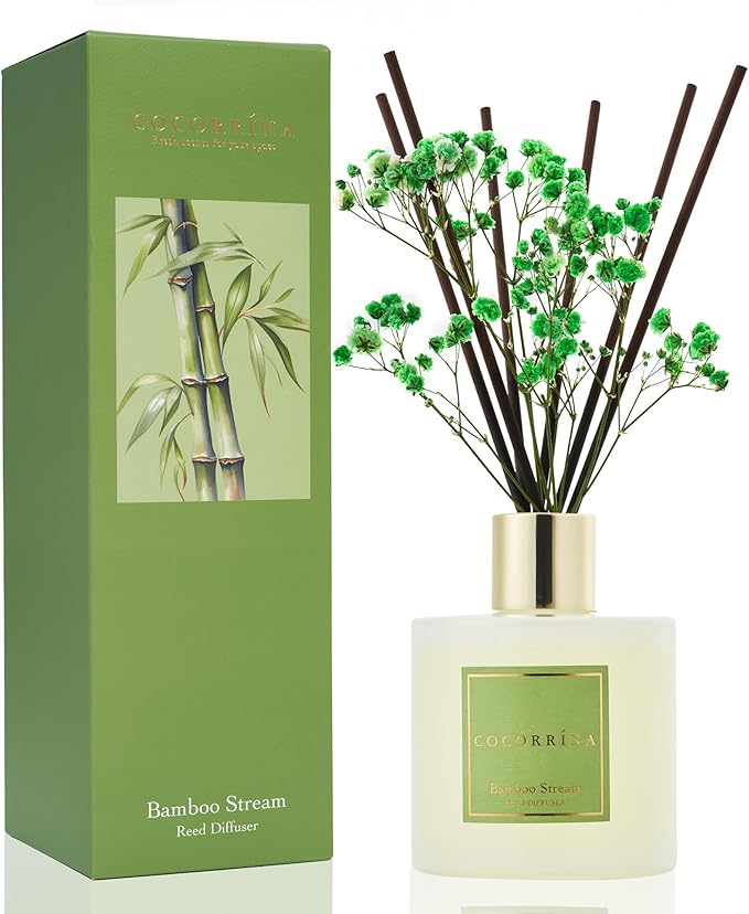 Cocorr??na Reed Diffuser - Bamboo Stream Scented Diffuser with 8 Sticks Home Fragrance Reed Diffuser for Bathroom Shelf Decor