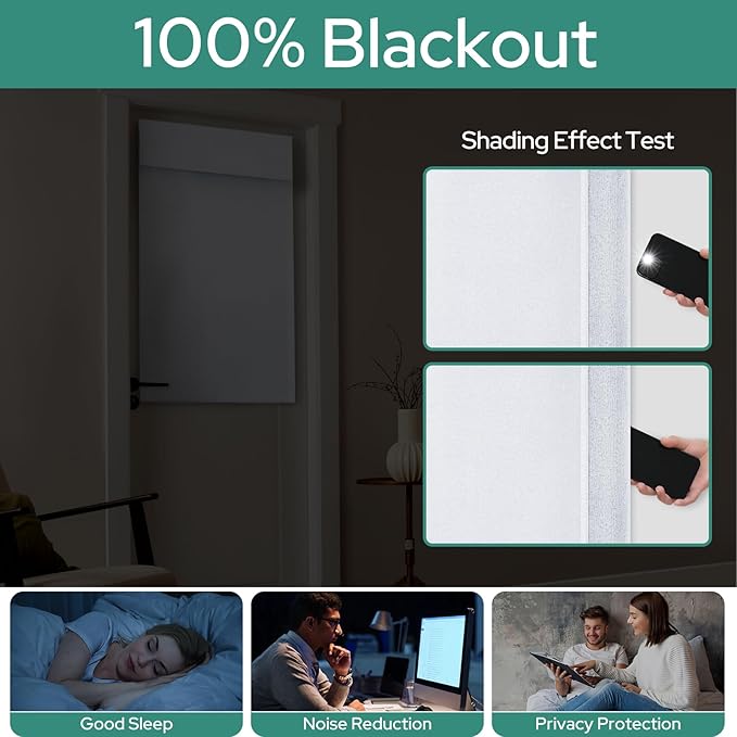 HOMEIDEAS 100% Pure White Linen Blackout French Door Curtains, Privacy Door Window Curtains, 30 X 40 Inch Room Darkening Blinds, Thermal Insulated Shades for Bedroom, 1 Panel