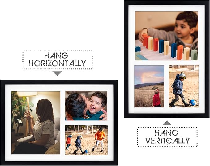Golden State Art, Set of 2, 12x17 Black Wood Picture Frame - White Mat for 8x10 And 5x7 Photos - Tempered Glass, Sawtooth Hanger, Swivel Tabs - Wall Mounting - Great for Gift